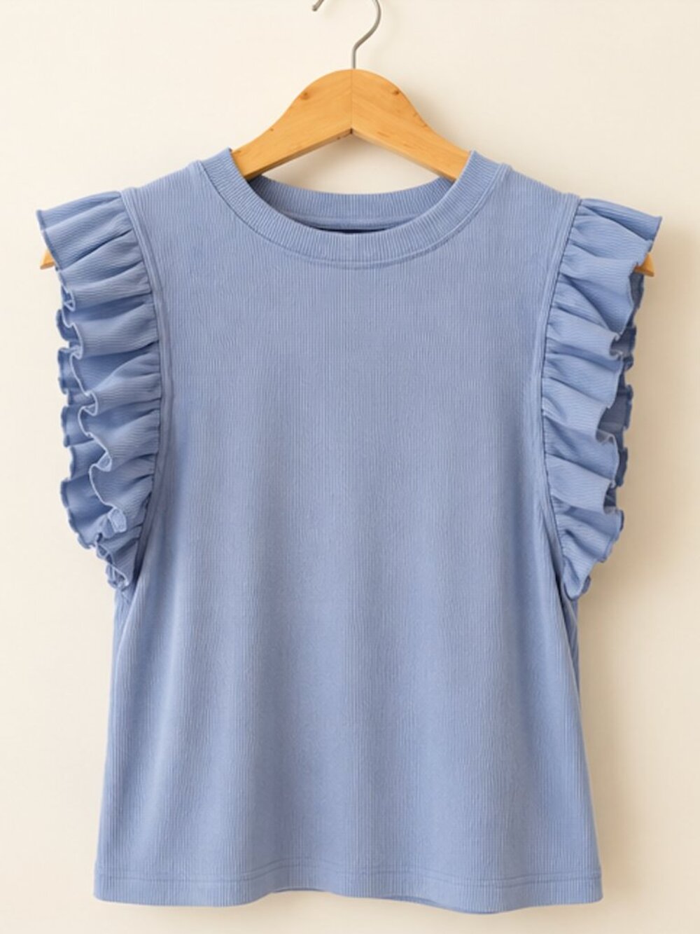 Melrose and Market Baby Blue Ruffle Sleeve Ribbed Top – Size Small